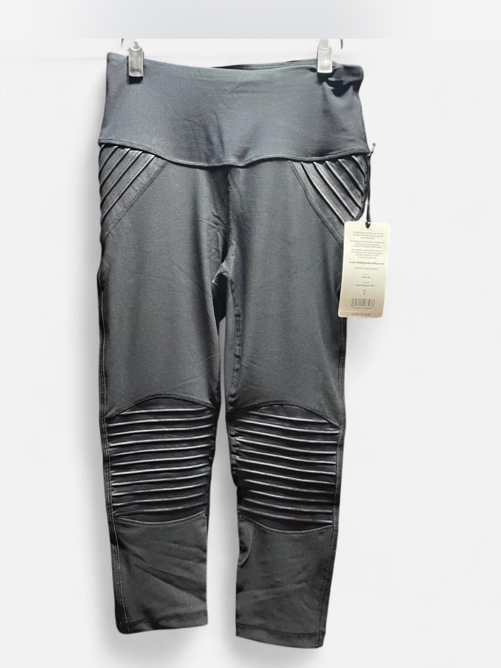 Black Ribbed Moto Capri Leggings